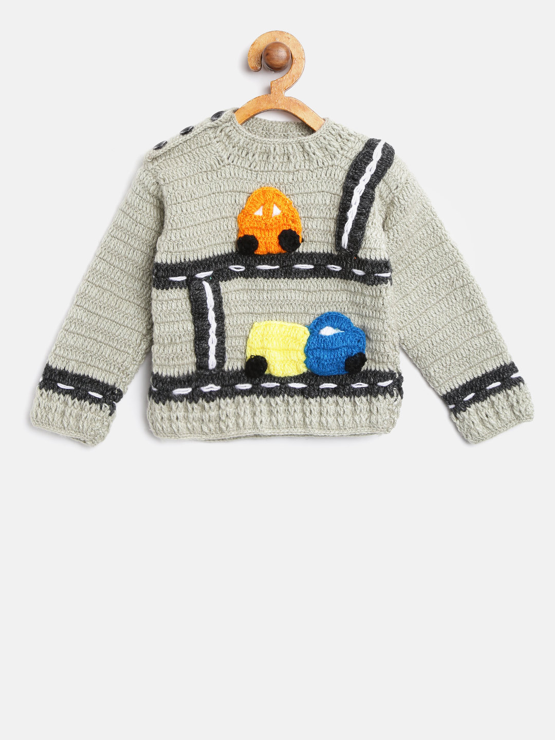 CHUTPUT Kids Grey Self Design Cardigan with Applique Detail