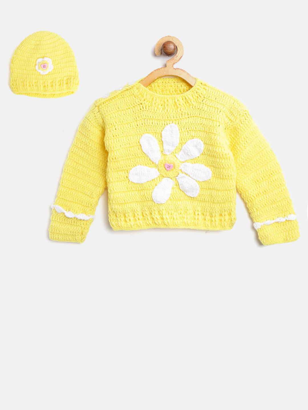 CHUTPUT Kids Yellow & White Applique Detail Pullover with Beanie