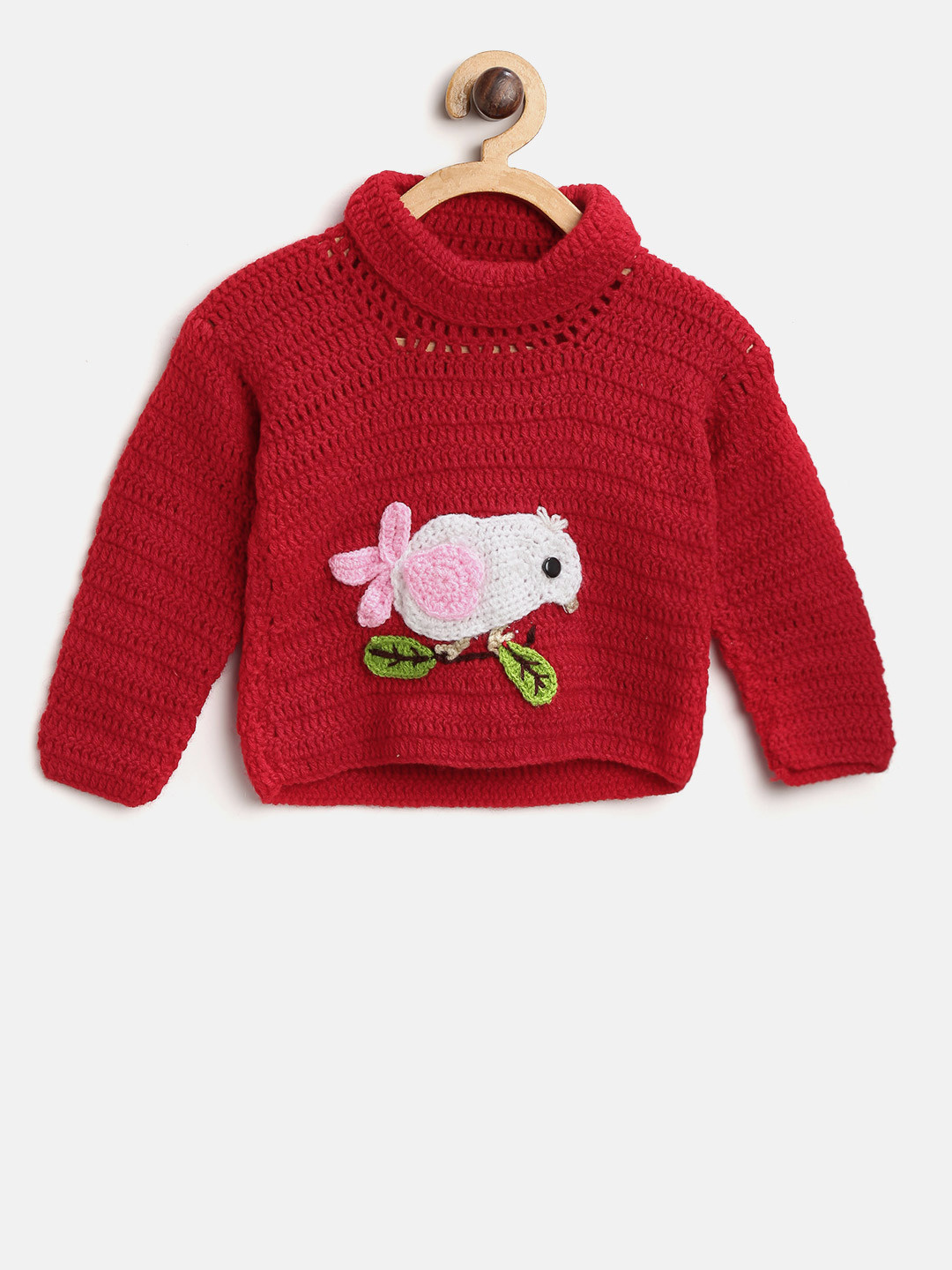 CHUTPUT Kids Red & White Solid Sweater with Applique Detail