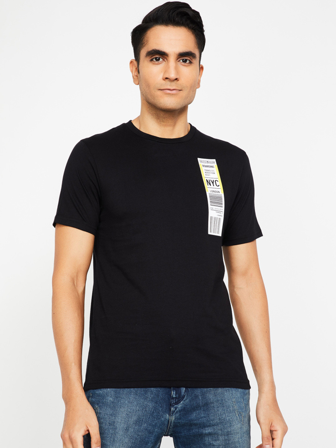 Bossini Men Black Printed Round Neck 