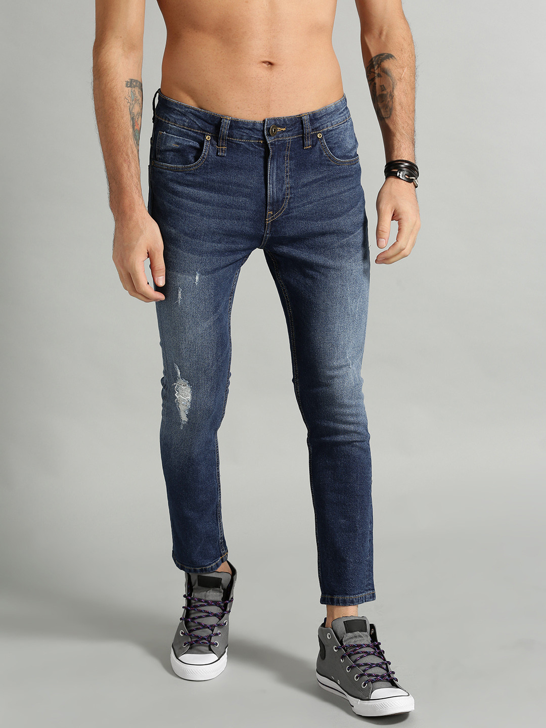 The Roadster Lifestyle Co Men Navy Blue Super Skinny Fit Mid-Rise Mildly Distressed Stretchable Jeans