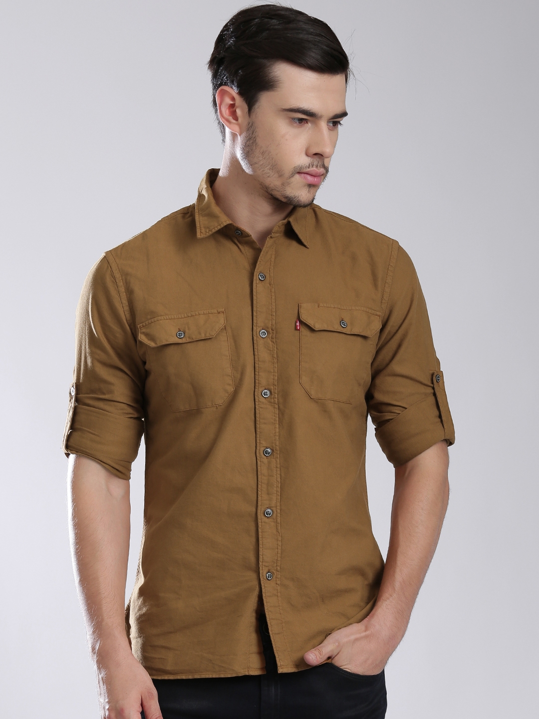 Olive Brown Slim Casual Shirt - Shirts 