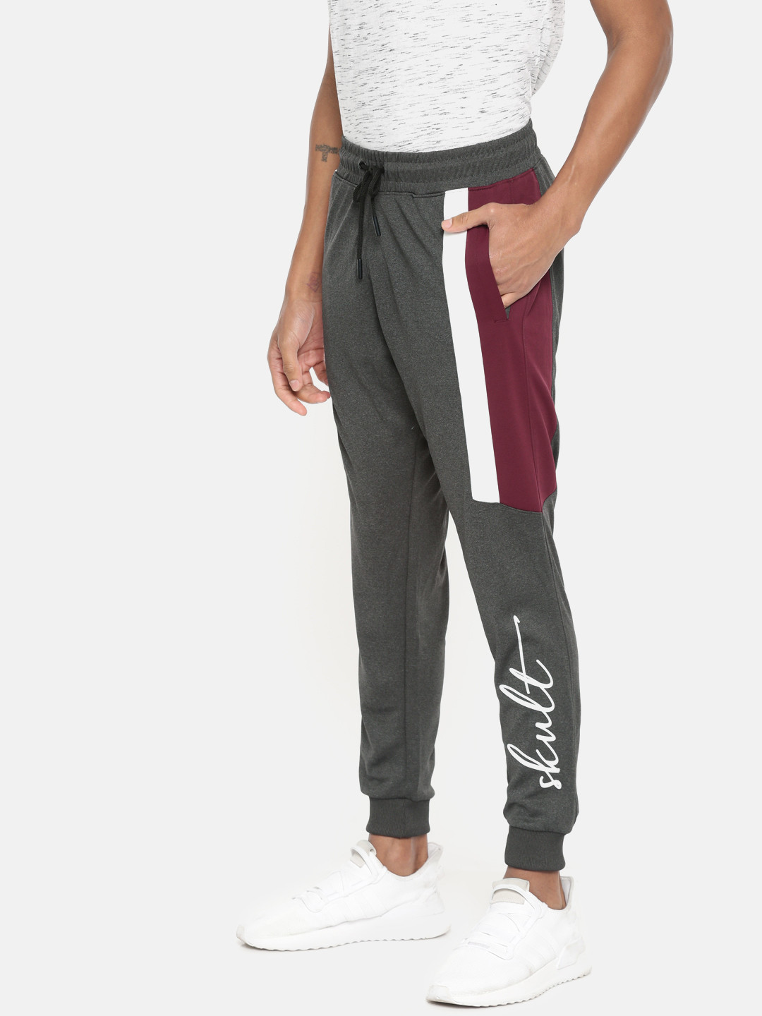 SKULT by Shahid Kapoor Men Charcoal Grey Printed Knitted Regular Fit Joggers