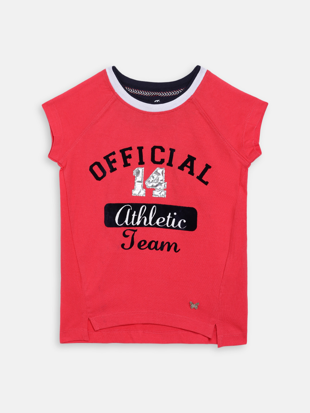 Blue Giraffe Girls Red Printed Round Neck T-shirt