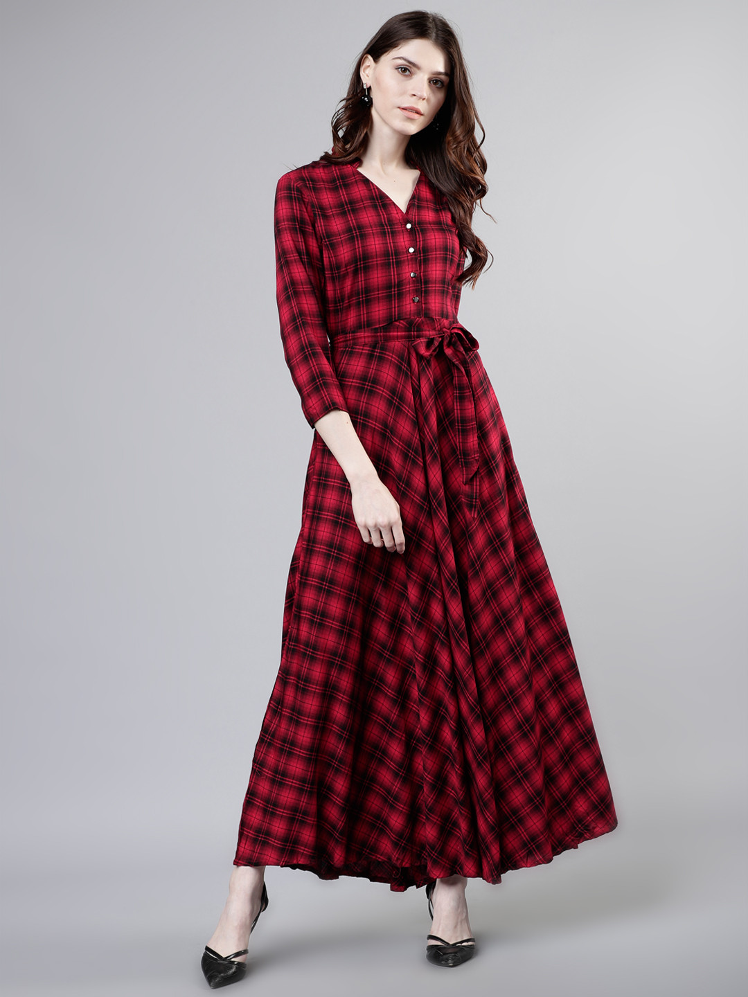 Tokyo Talkies Women Red & Black Checked Shirt Dress