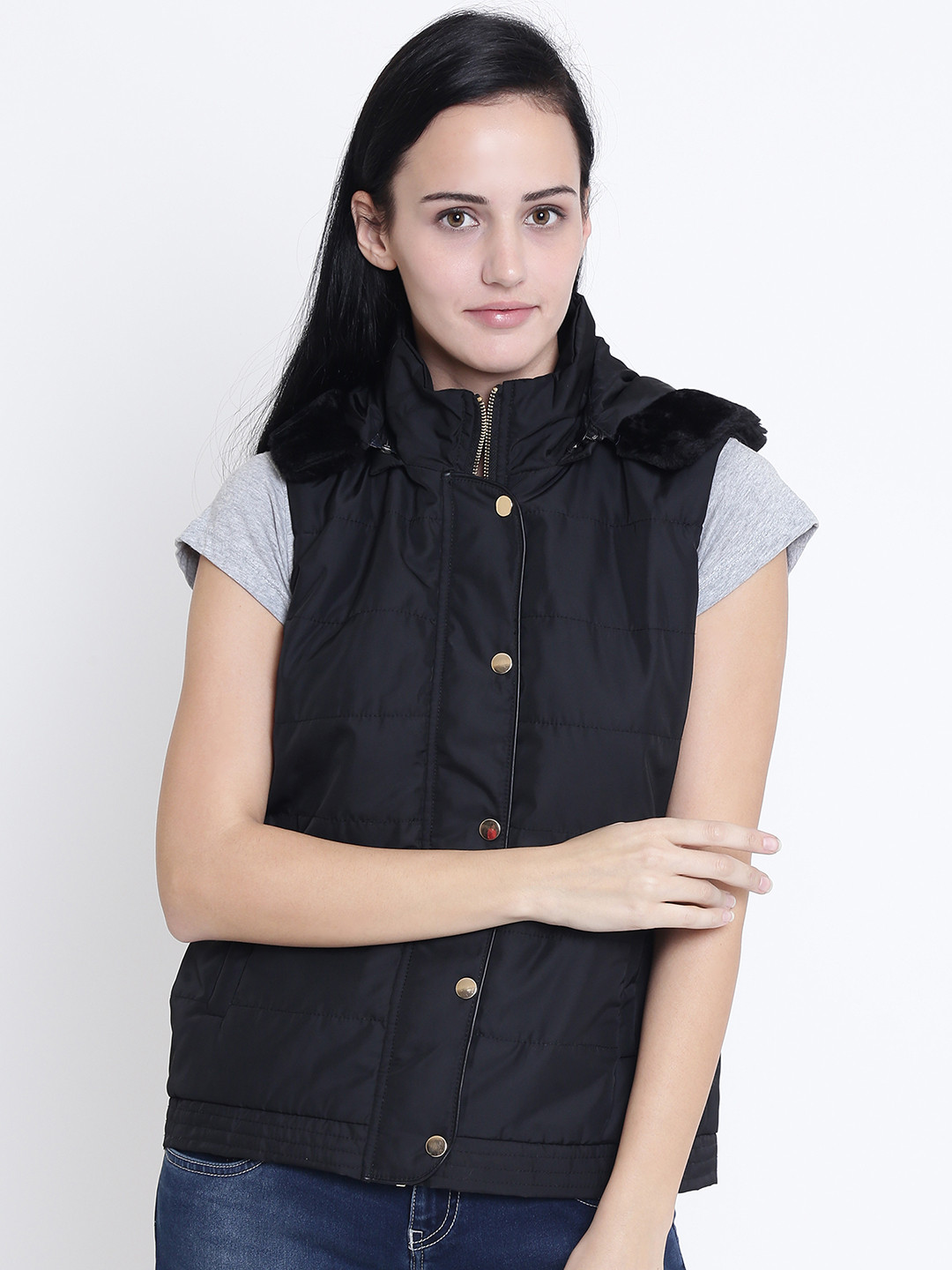 Crimsoune Club Women Black Solid Hooded Padded Jacket