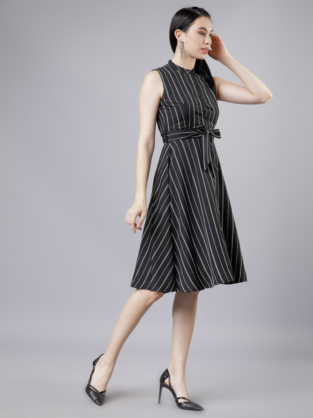 Tokyo Talkies Women Black & White Fit and Flare Dress