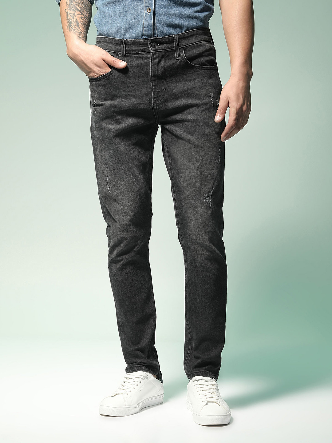 Flying Machine Men Black Slim Tapered Micheal Fit Mid-Rise Clean Look Stretchable Jeans