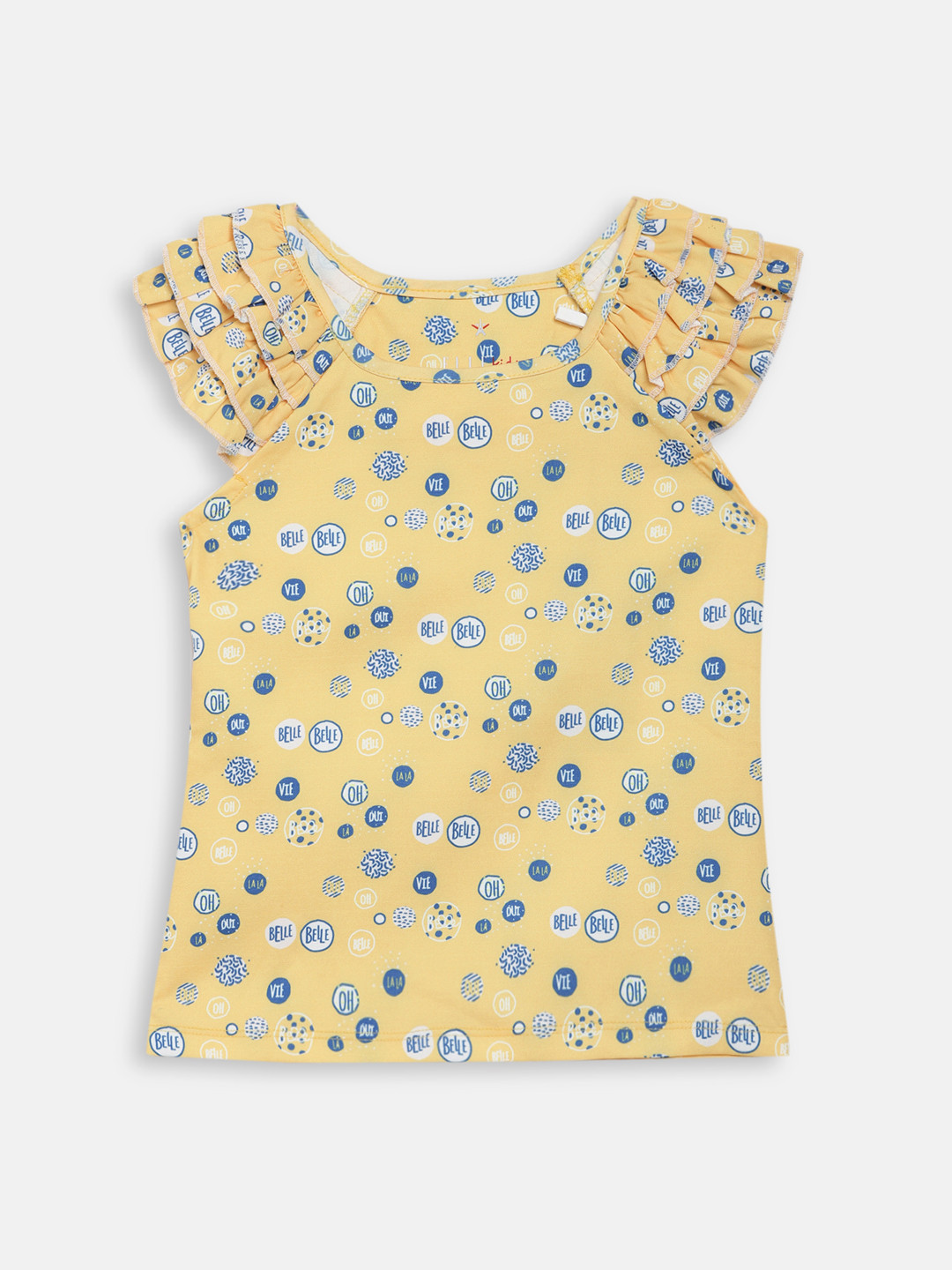 ELLE Girls Yellow Printed Pure Cotton Top