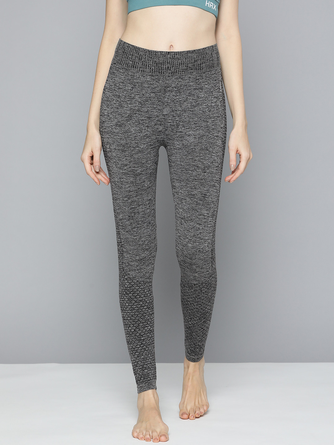 HRX by Hrithik Roshan Women Charcoal Grey Yoga Seamless Solid Tights
