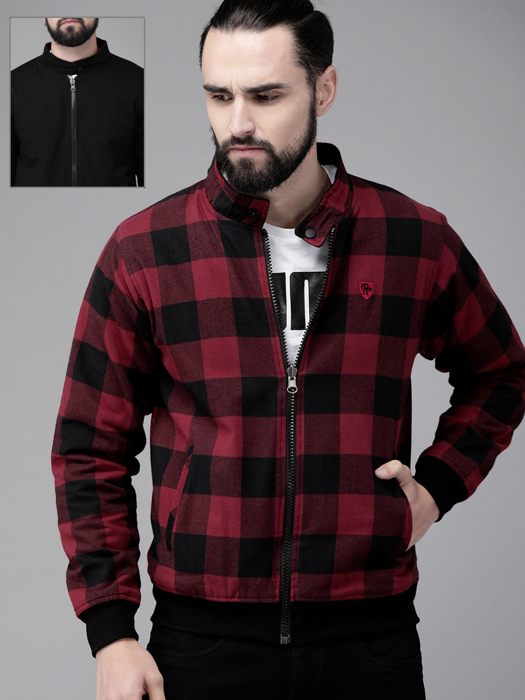 Roadster Men Maroon & Black Checked Reversible Jacket