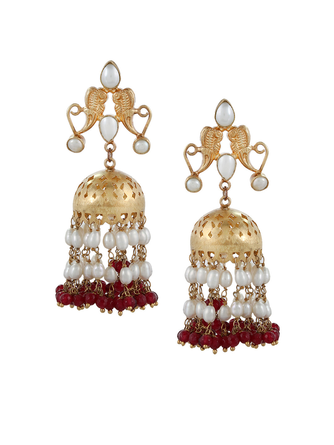 Silvermerc Designs Gold-Plated & Red  Sterling Silver Handcrafted Jhumkas