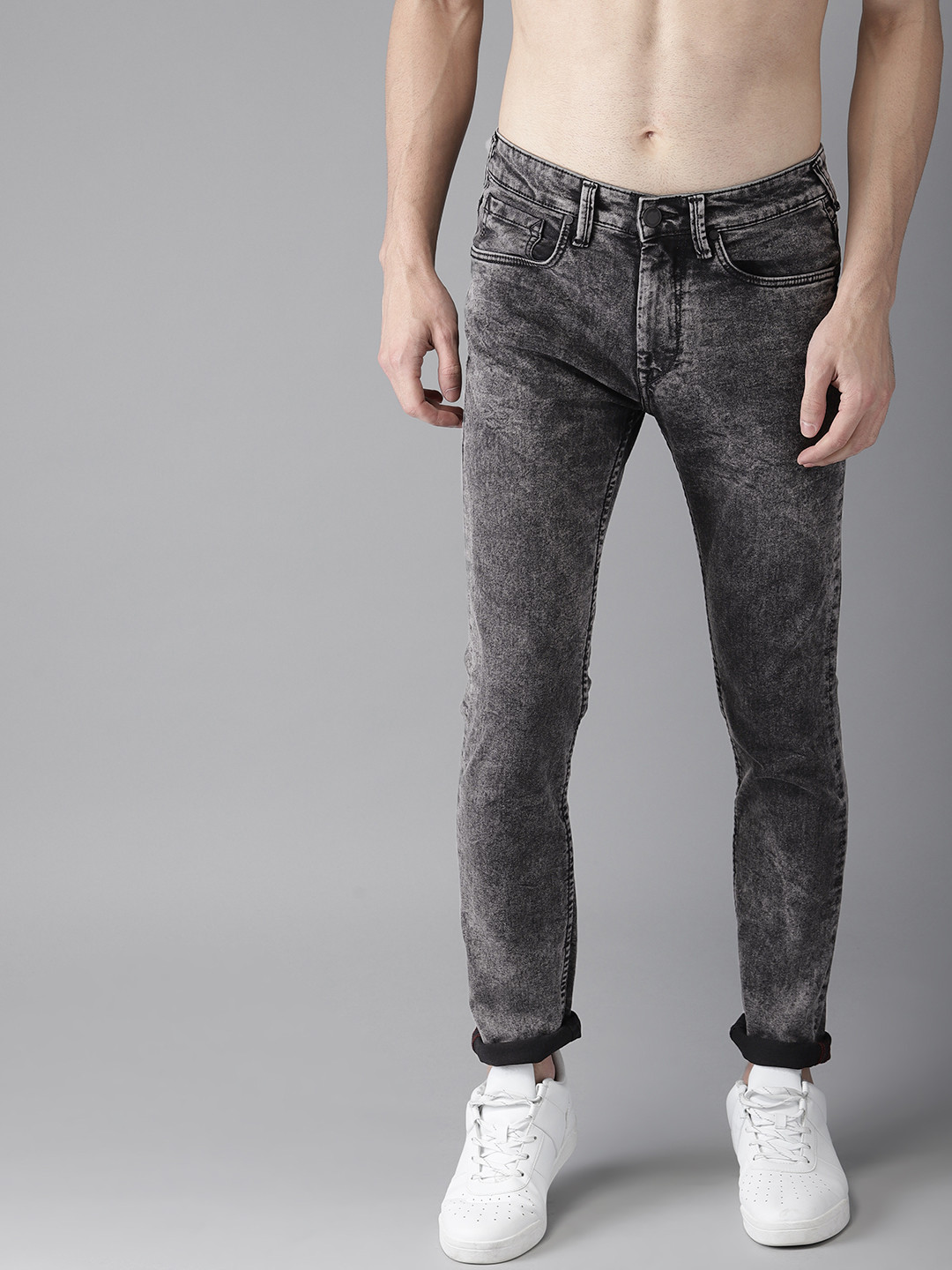 HERE&NOW Men Black Slim Fit Mid-Rise Clean Look Stretchable Jeans