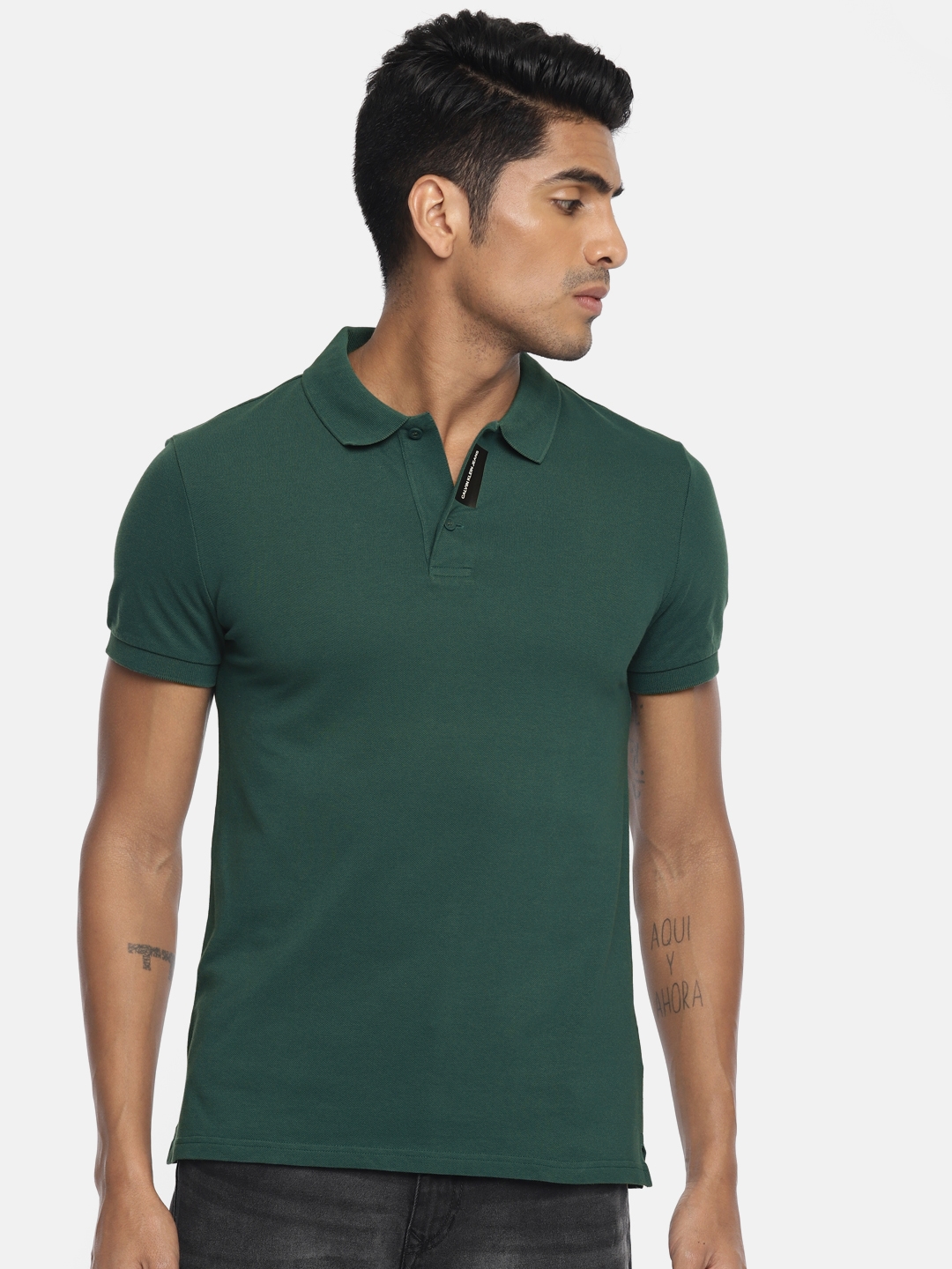 Buy Calvin Klein Jeans Men Green Solid Polo Pure Cotton T Shirt - Tshirts  for Men 10129049 | Myntra