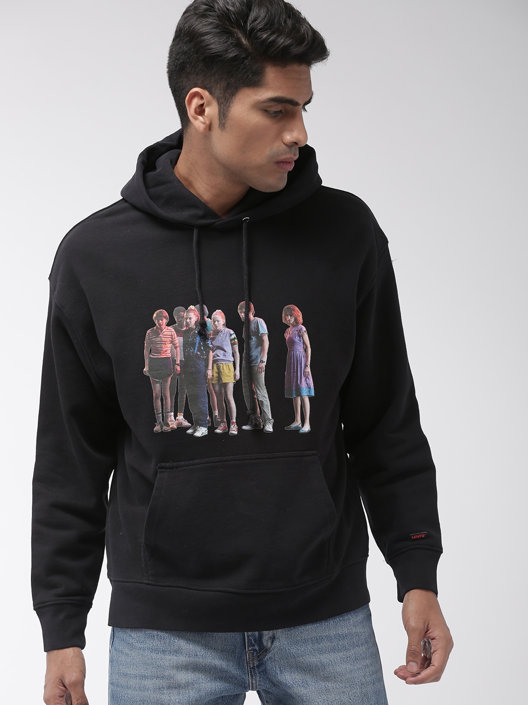 Men Black Printed Hooded Sweatshirt 