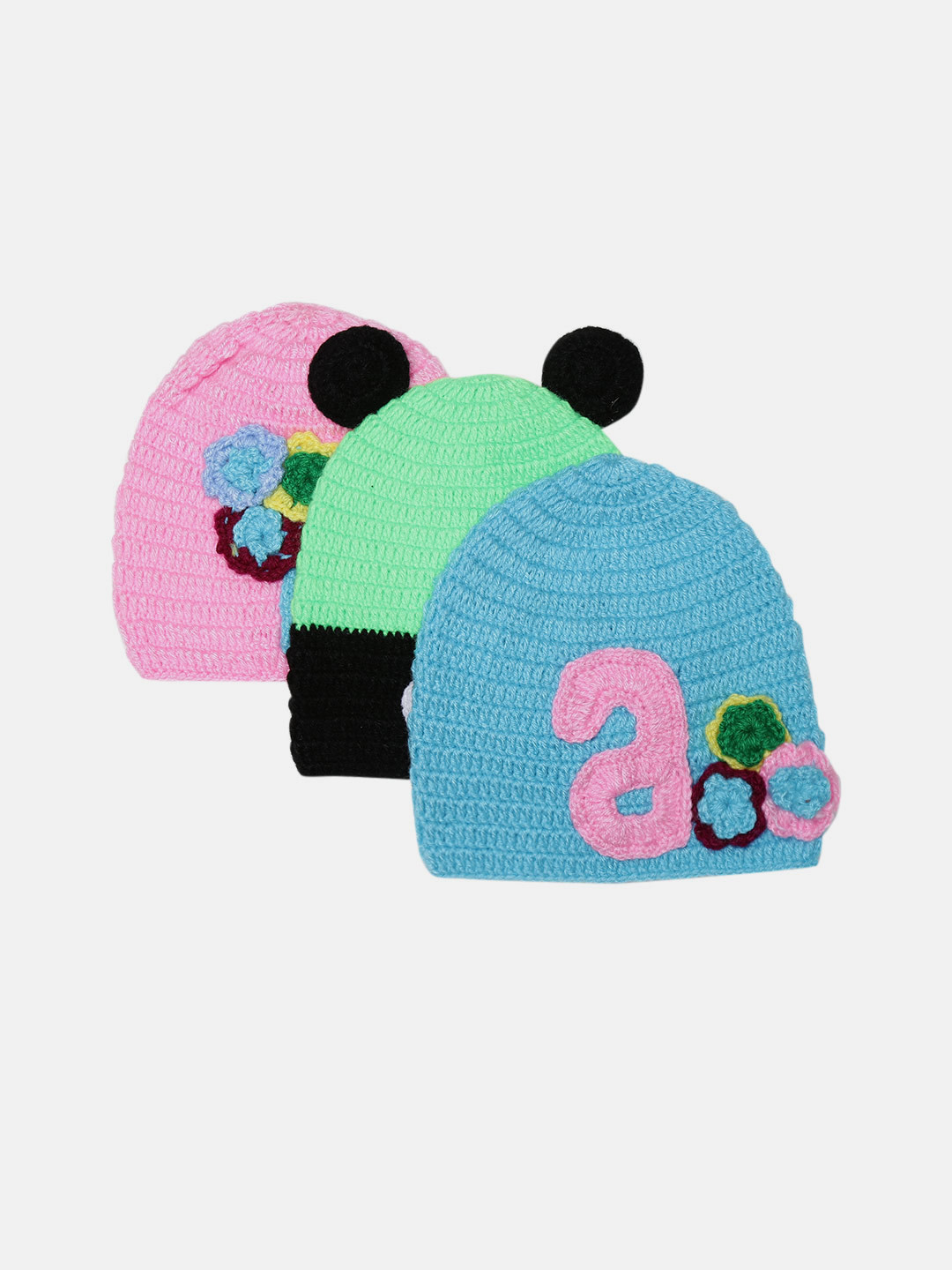CHUTPUT Kids Set of 3 Self-Design Woollen Beanies
