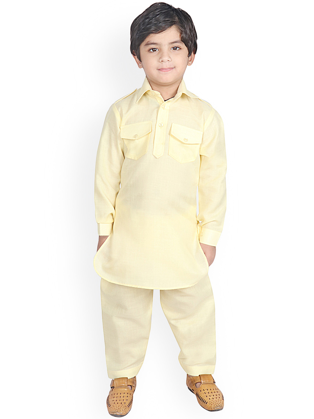 SG YUVRAJ Boys Yellow Solid Pathani Kurta with Pyjamas