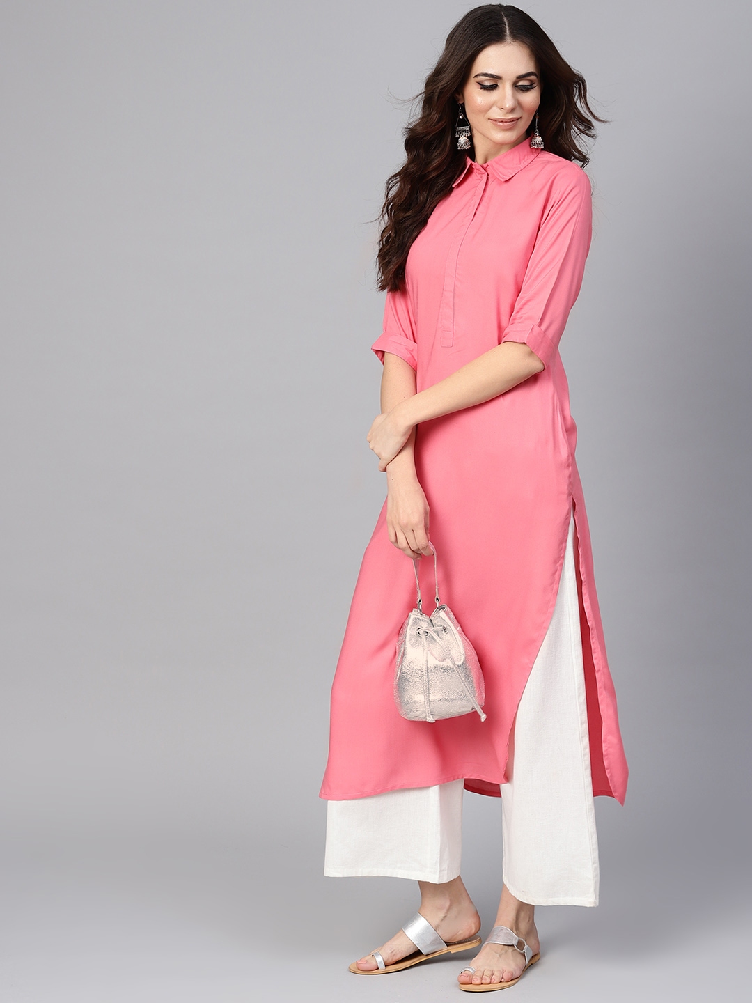 Buy Libas Women Pink Solid Pathani Kurta - Kurtas for Women