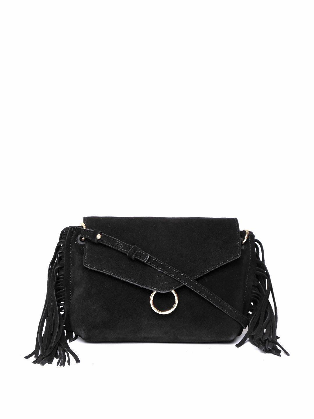 mango black solid sling bag