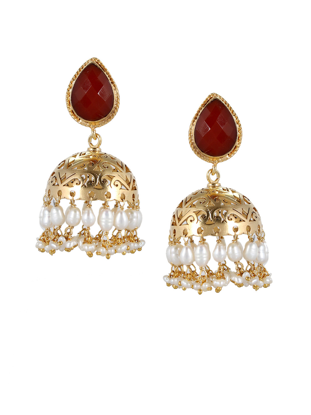 Silvermerc Designs Gold-Plated & Red Jhumkas