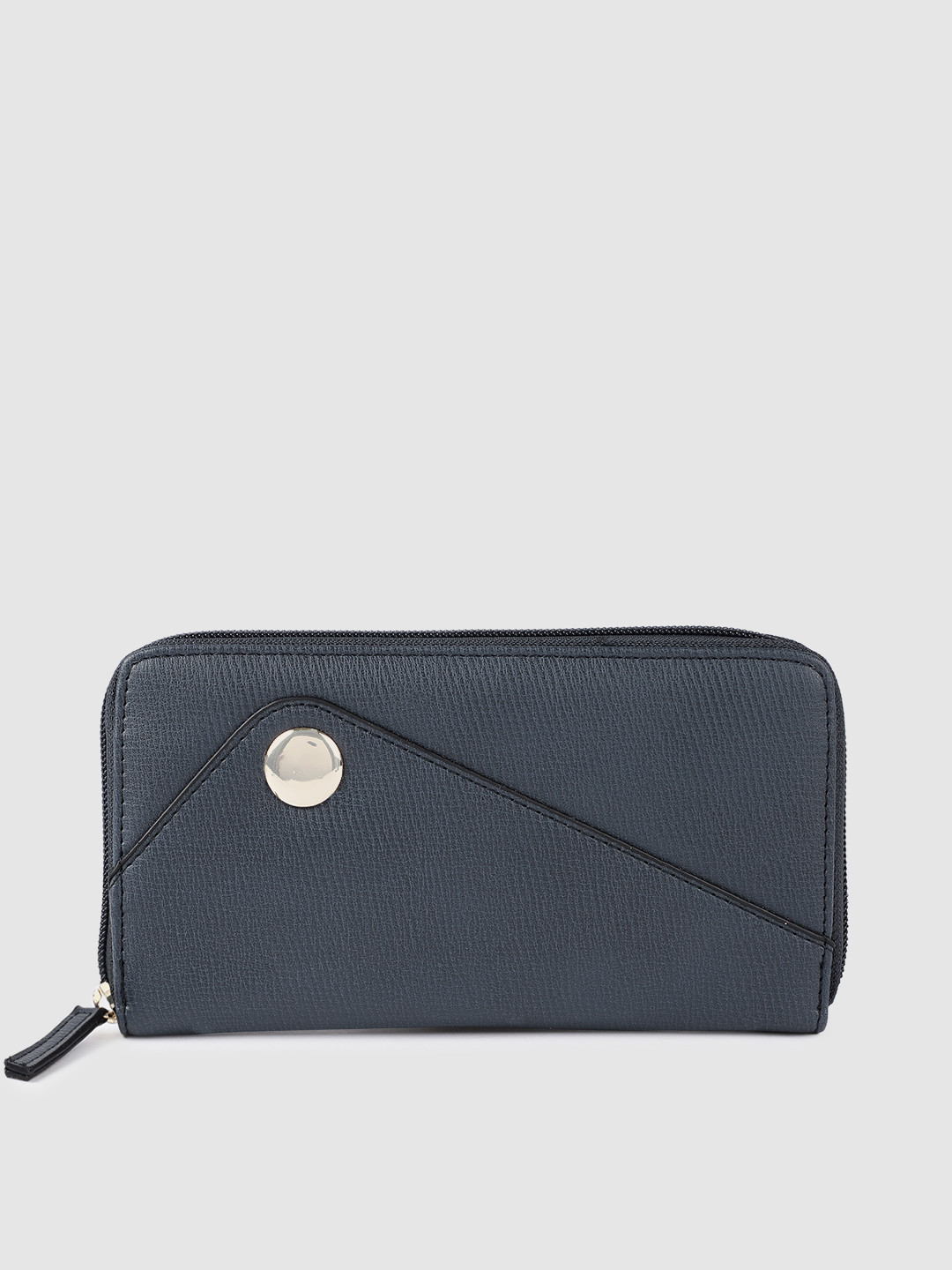 E2O Women Navy Blue Solid Zip Around Wallet