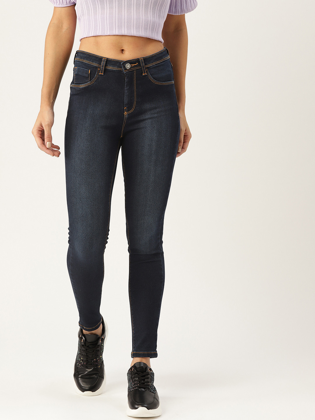 Flying Machine Women Navy Blue Betty Skinny Fit Mid-Rise Clean Look Stretchable Jeans