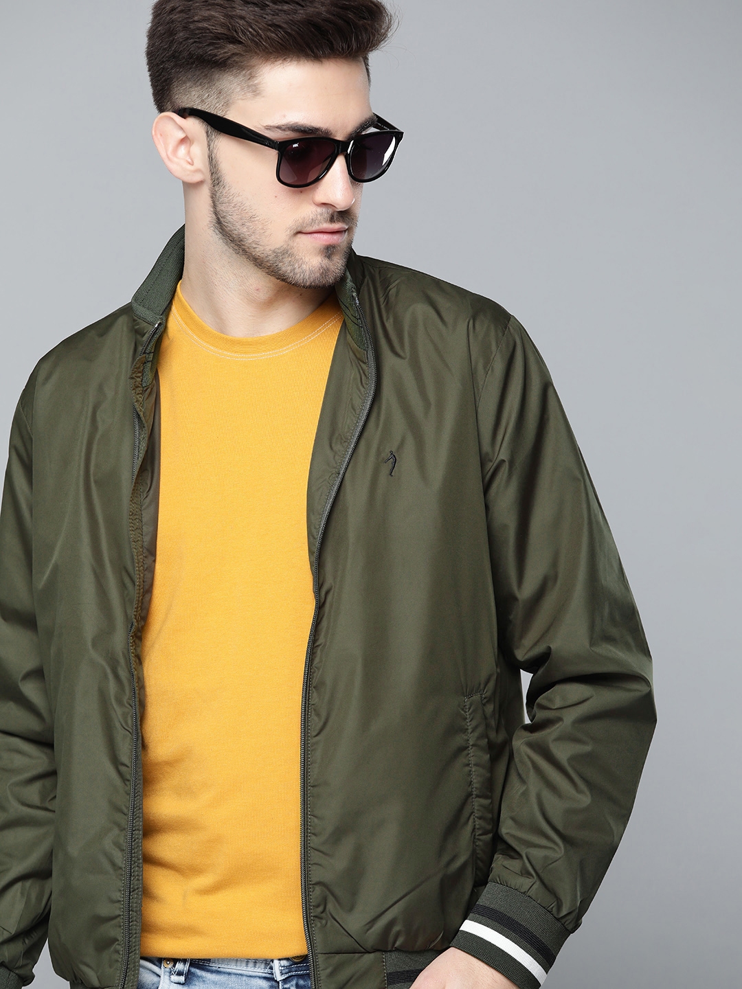 Buy Indian Terrain Men Olive Green Solid Bomber Jacket Jackets for Men 10161409 Myntra