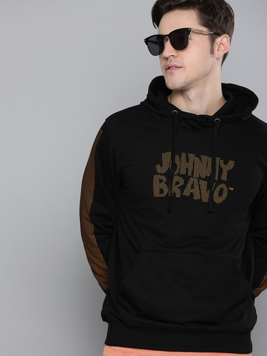 Johnny Bravo by Kook N Keech Men Black Printed Hooded Sweatshirt