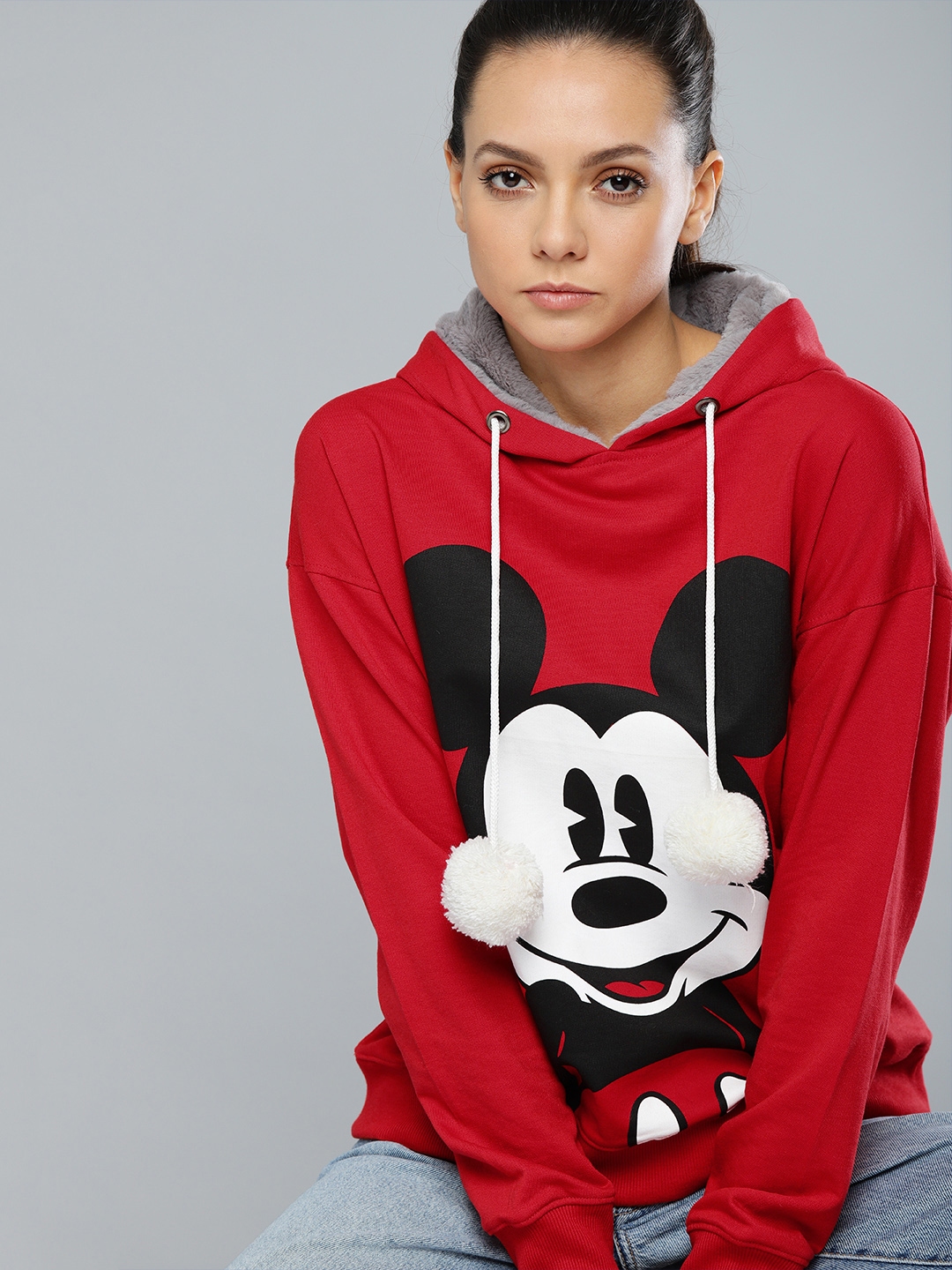 Kook N Keech Disney Women Red & White Mickey Mouse Printed Hooded Sweatshirt