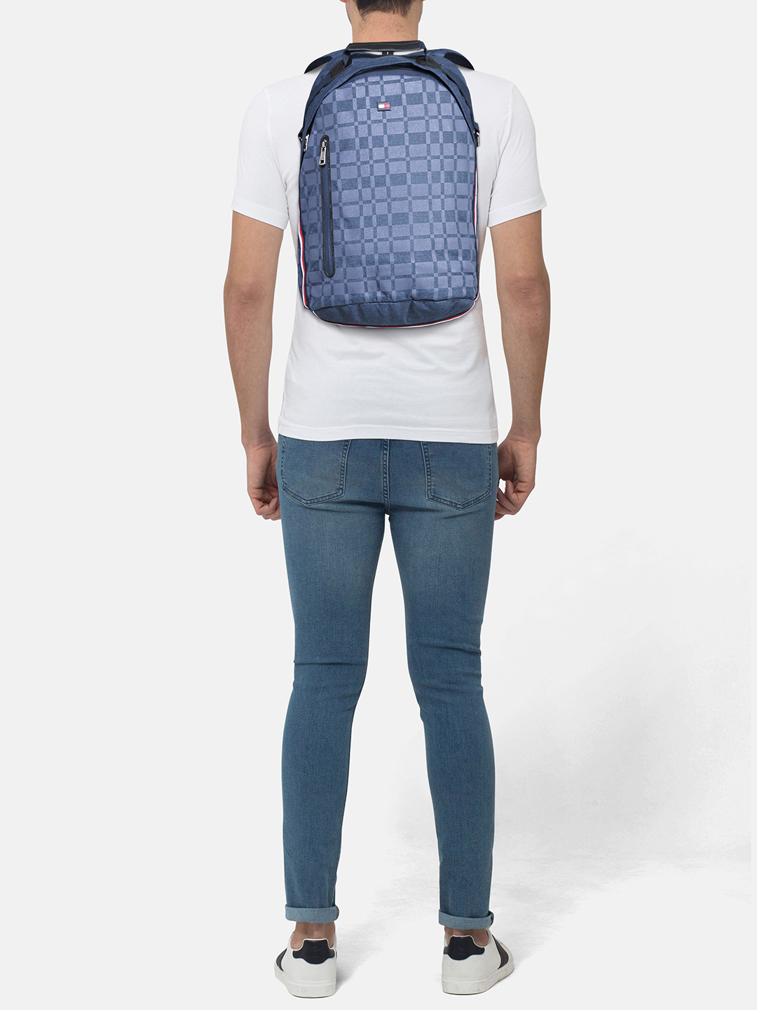 Tommy Hilfiger Unisex Navy Blue Geometric Print Laptop Backpack