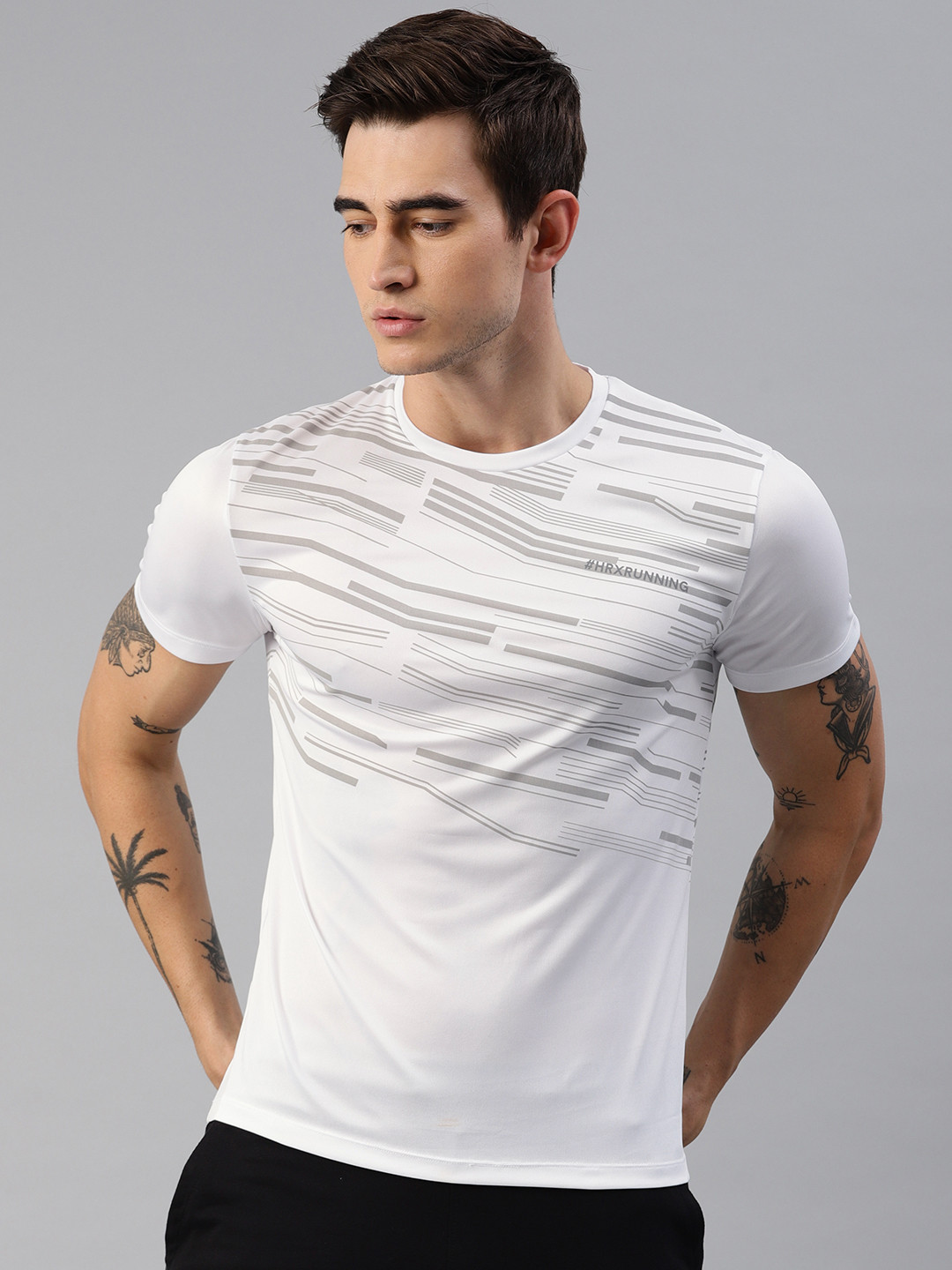 HRX by Hrithik Roshan Men White Printed Rapid Dry Lightweight Running T-shirt