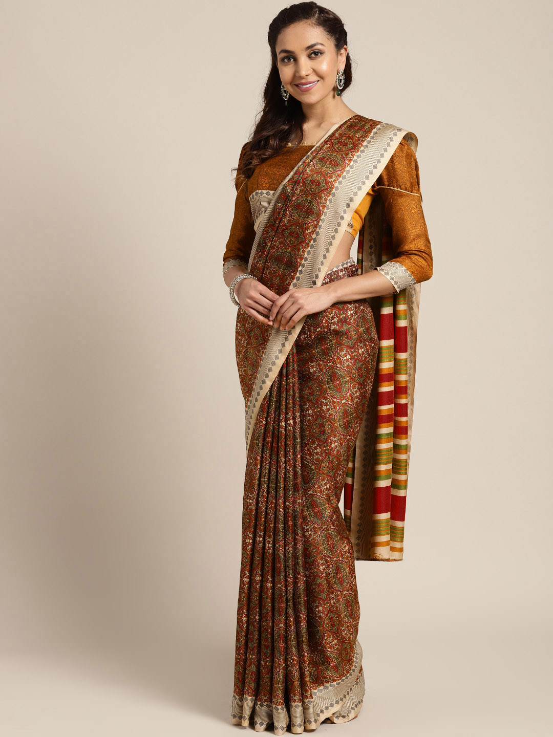 Saree mall Maroon & Green Printed Saree