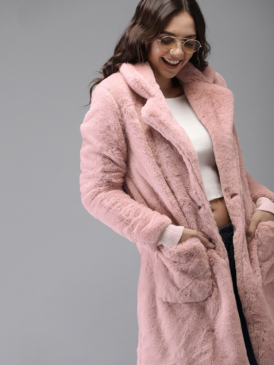 HERE&NOW Women Pink Solid Longline Tailored Jacket