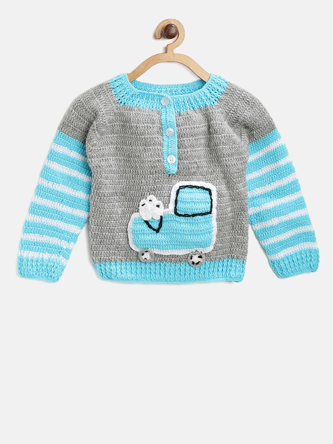 CHUTPUT Kids Grey & Blue Solid Sweater