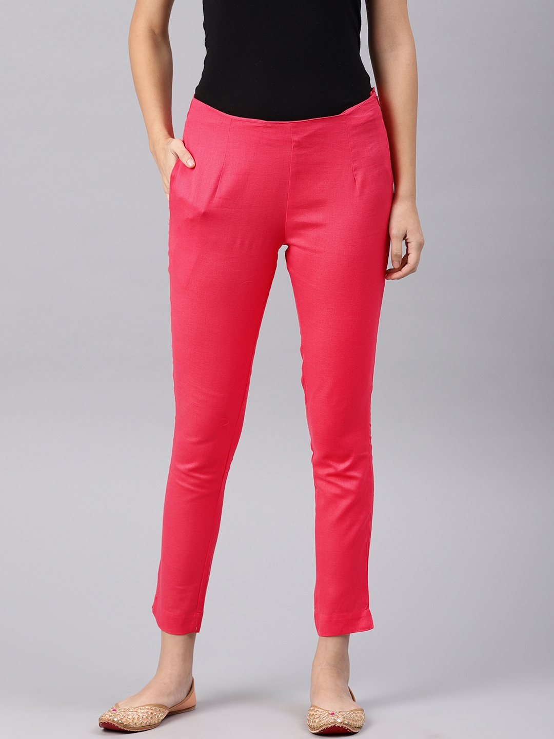 Coral cigarette trousers top