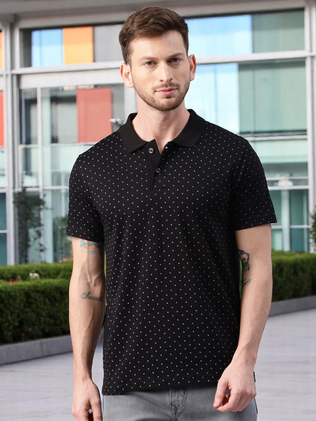 Kryptic Men Polka Dots Printed Polo Pure Cotton T-shirt