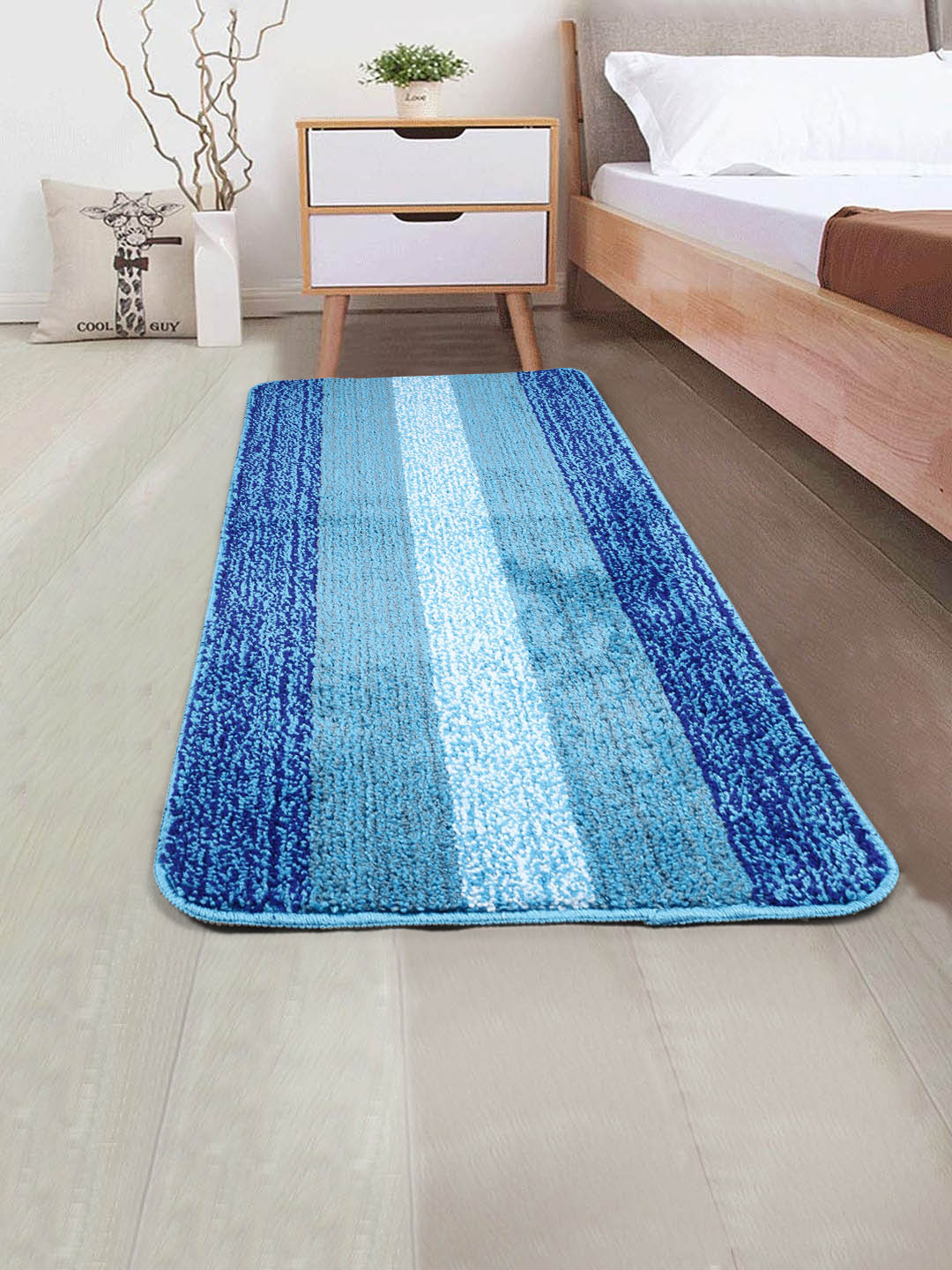 Saral Home Blue Striped Microfibre Runner