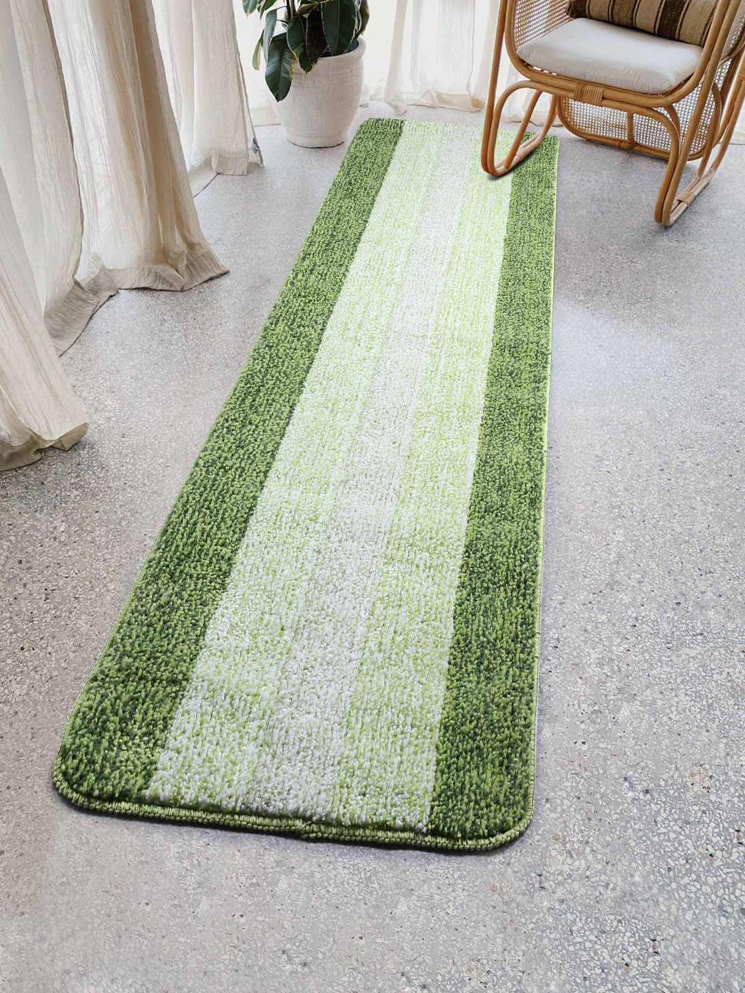 Saral Home Green Striped Microfibre Runner
