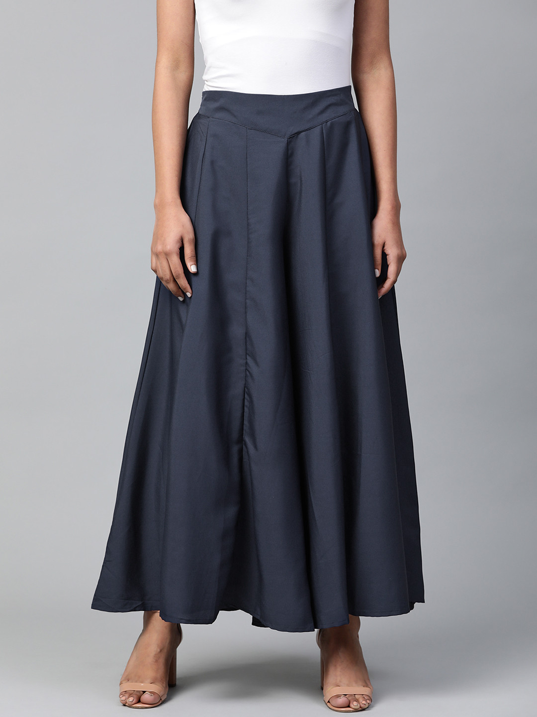 AURELIA Women Navy Blue Solid Flared Palazzos