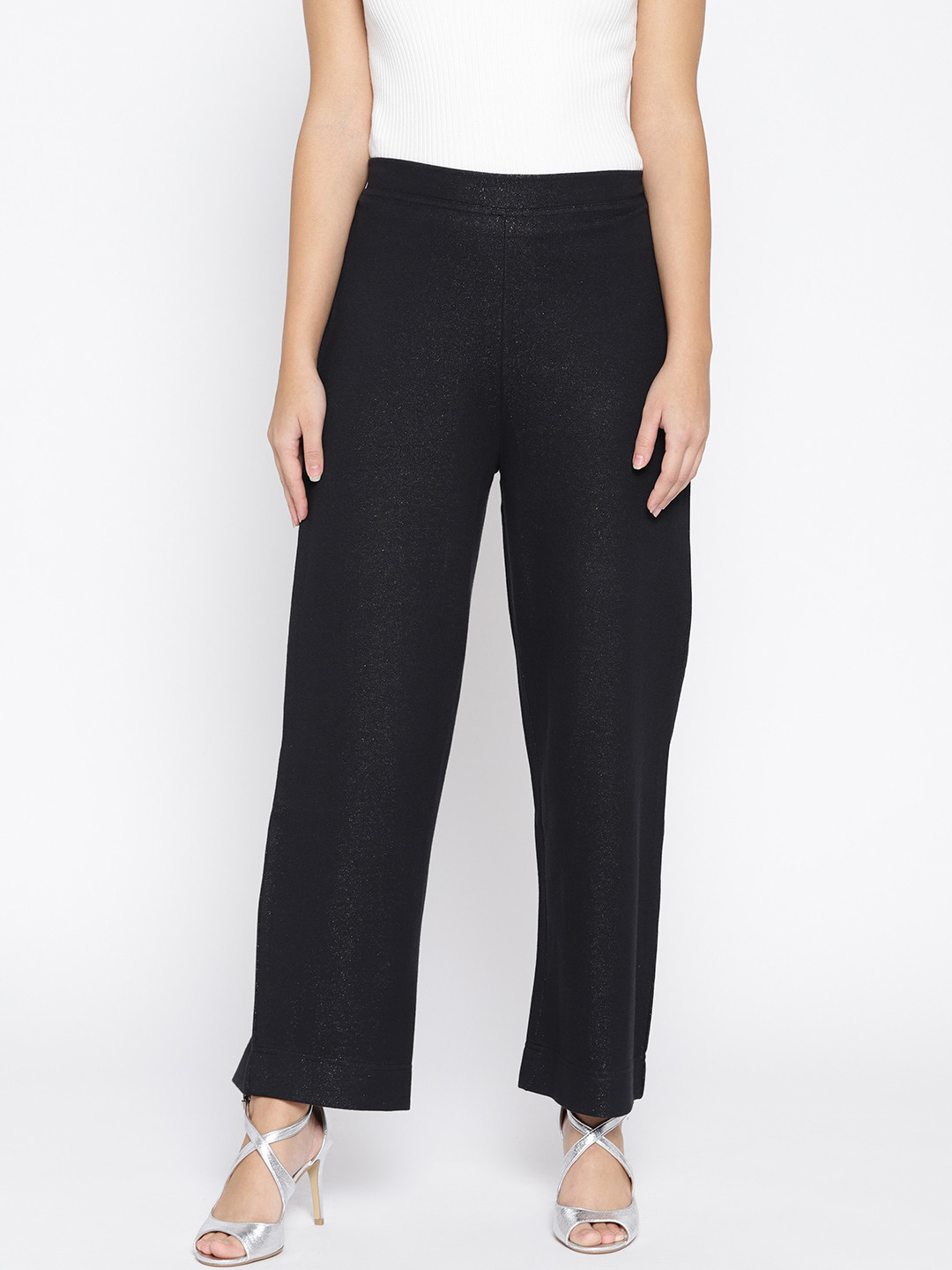 AURELIA Women Black Shimmer Detail Straight Palazzos