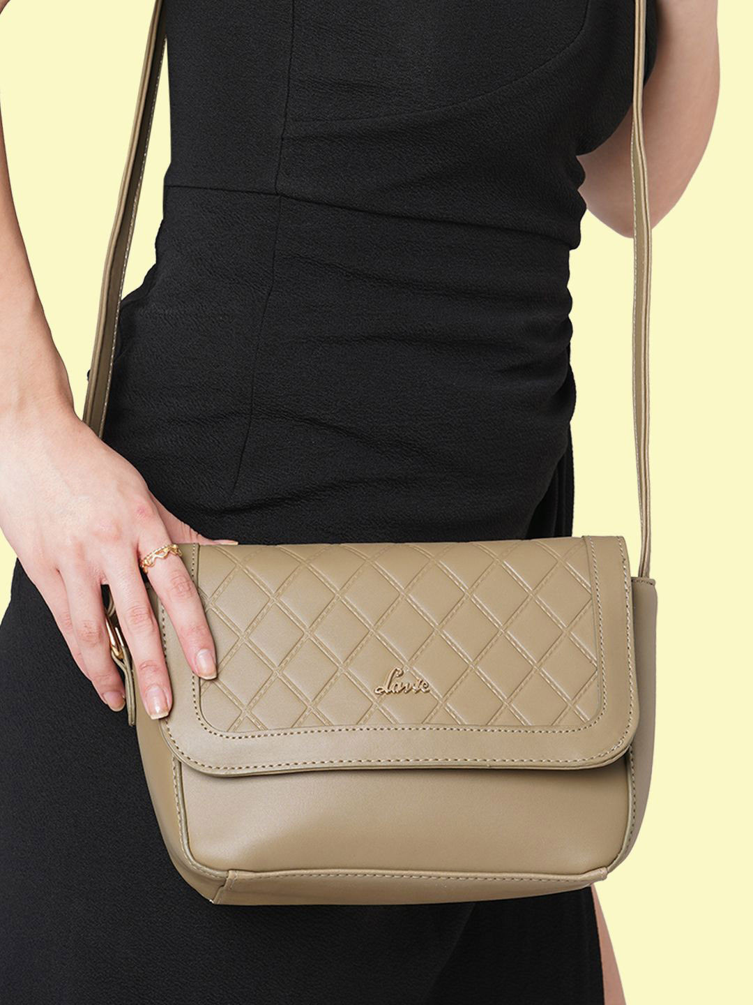 Lavie Moritz Olive Green Solid Emboss Sling Bag