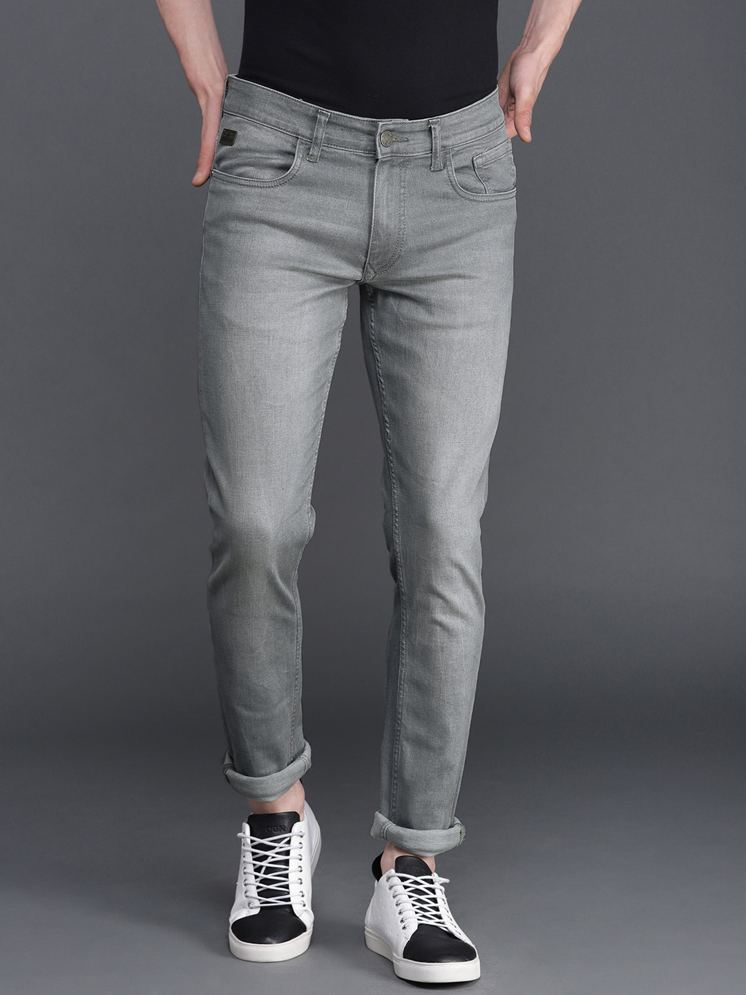 WROGN Men Grey Slim Fit Mid-Rise Clean Look Stretchable Jeans