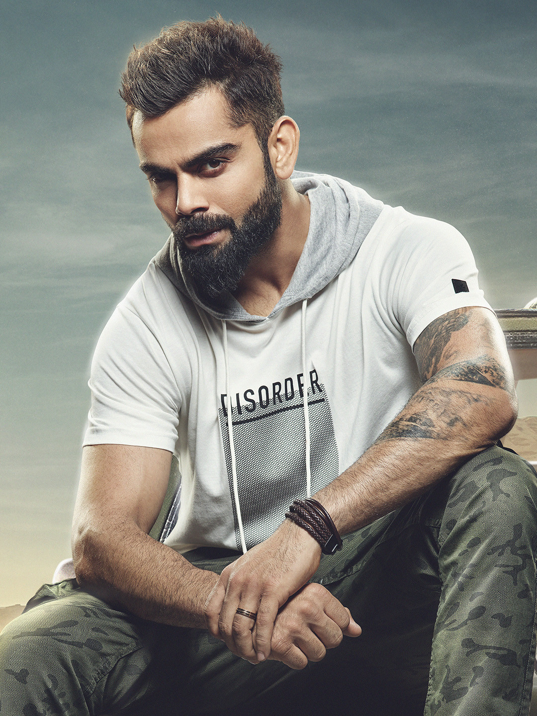 WROGN Men Off-White Printed Hood  Cotton T-shirt