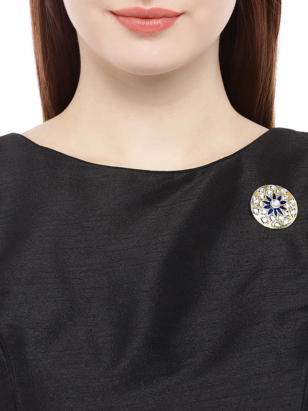 AccessHer Unisex Gold-plated & Navy Blue Enamelled Brooch