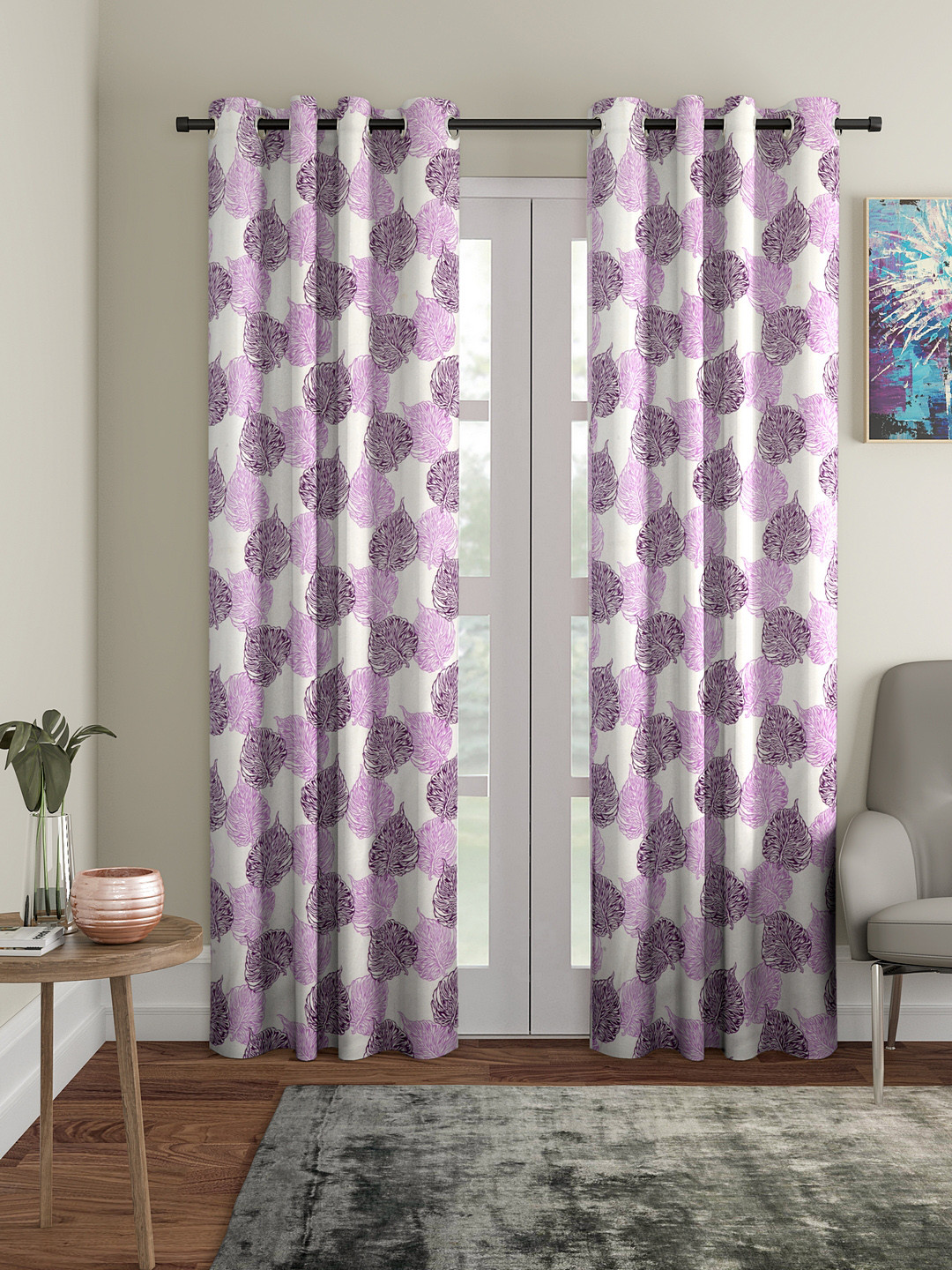 Cortina Set of 2 Leaf Printed Door Curtains
