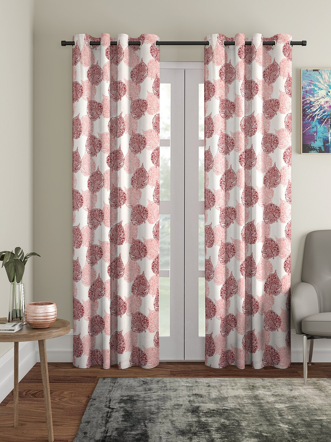 Cortina White & Maroon Set of 2 Door Curtains
