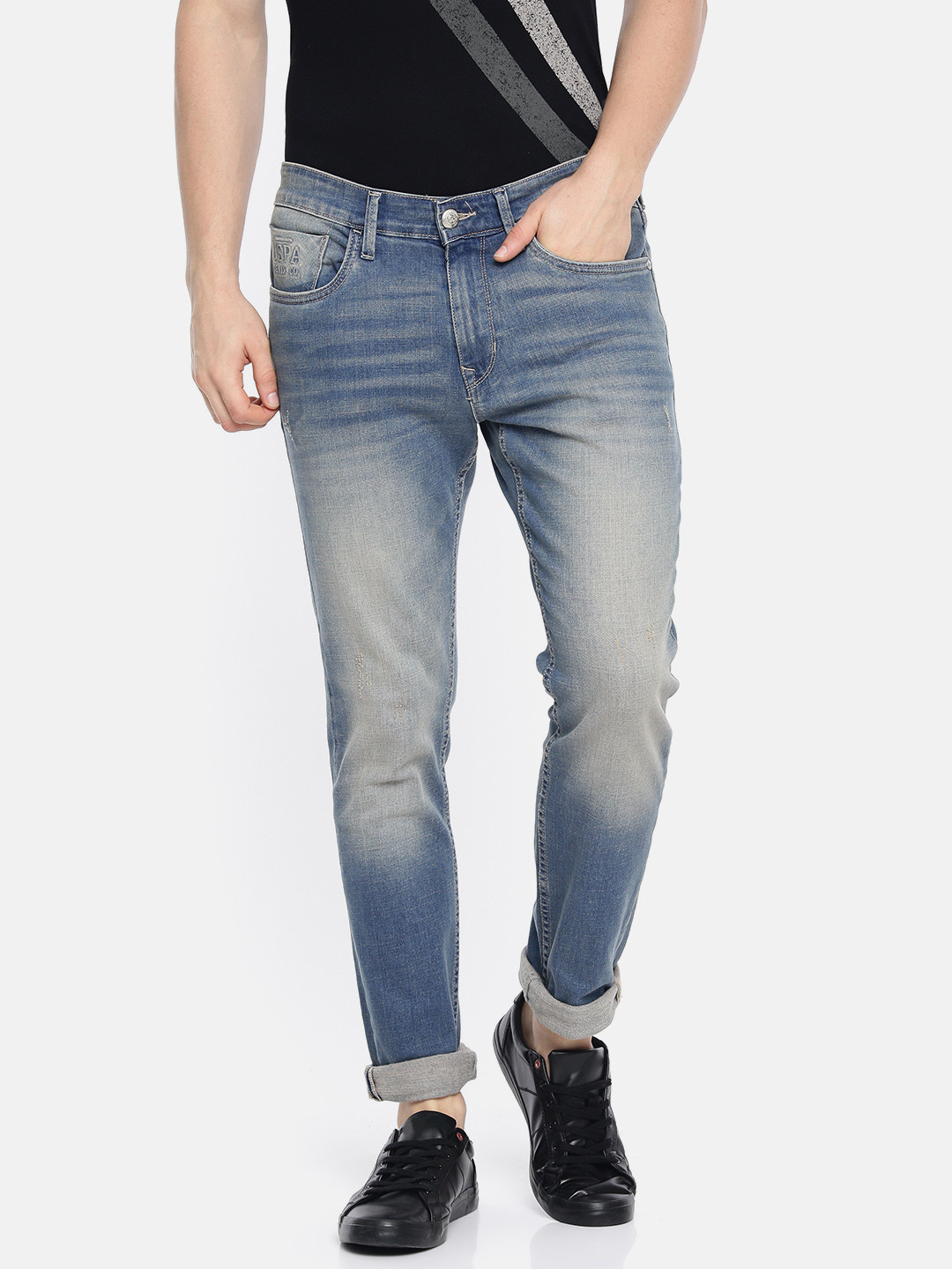 U.S. Polo Assn. Denim Co. Men Blue Brandon Slim tapered Fit Low Distress Stretchable Jeans