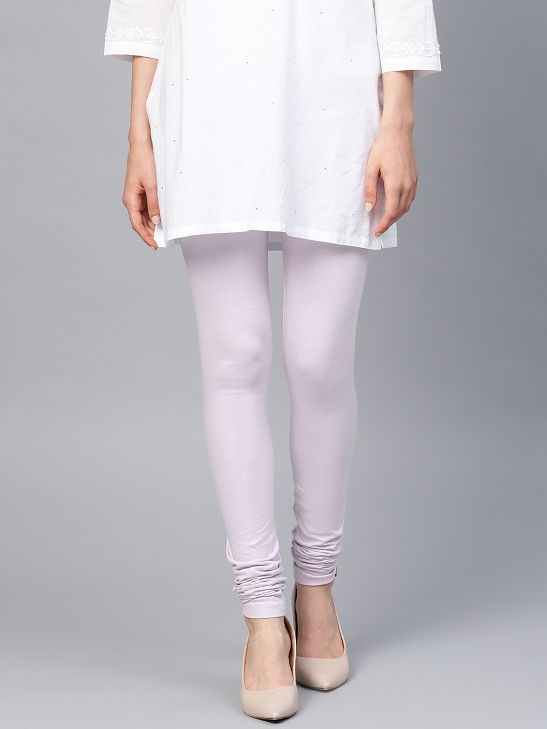 W Women Lavender Solid Churidar Leggings