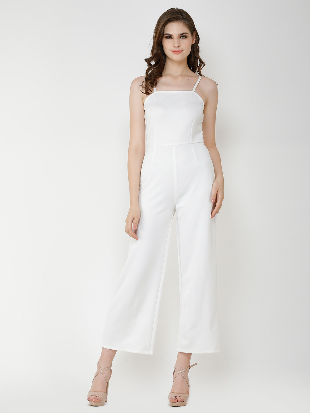 Cation Women White Solid Basic Jumpsuit