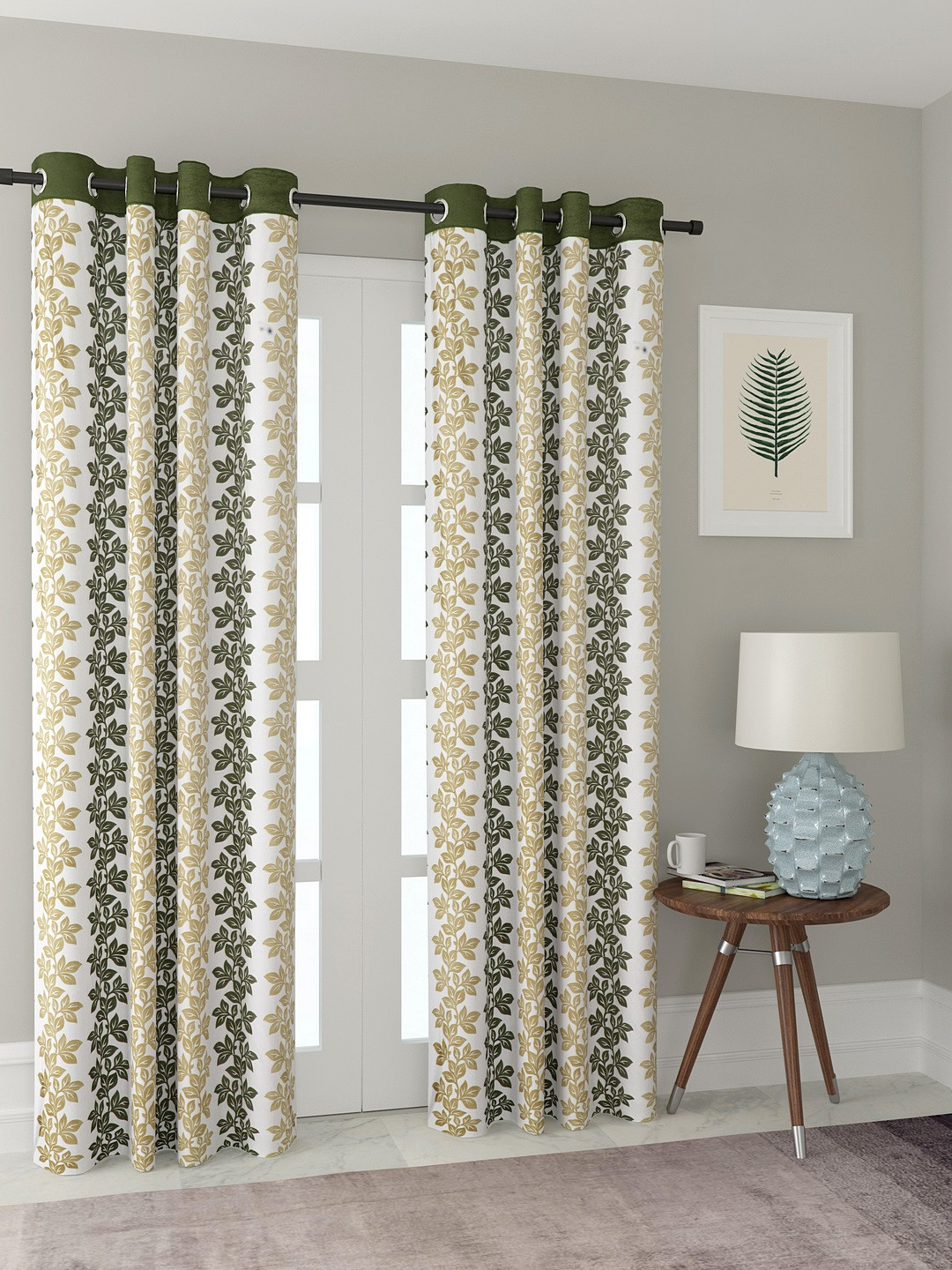 Cortina Green & Beige Set of 2 Door Curtains